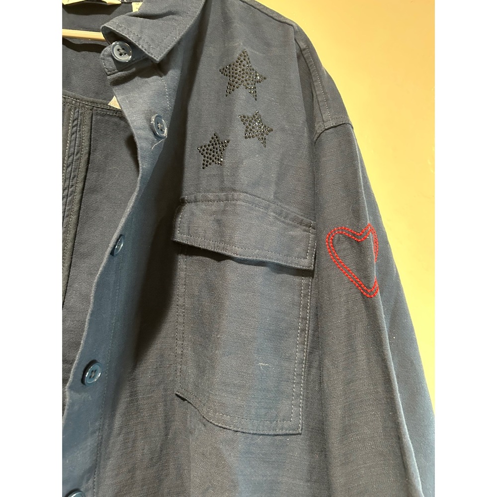 Peace Love World Navy Blue Star Peace Utility Jacket/shacket Womens Large - Picture 3 of 9